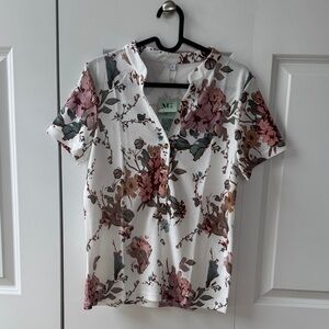 a new day Floral Button Down Shirt in White and Red